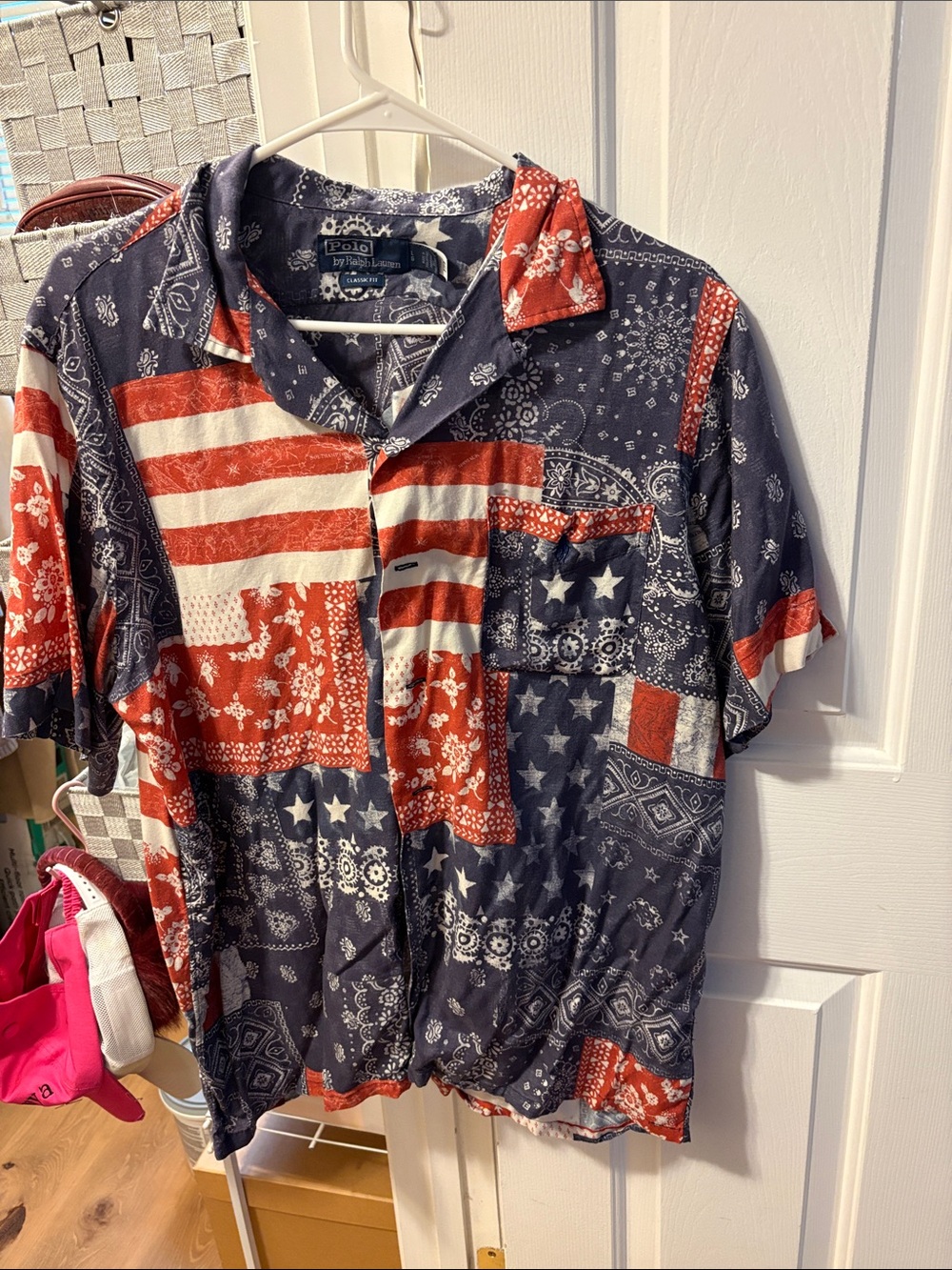 Ralph Lauren Red, White & Navy Patchwork Short-Sleeve Button Shirt